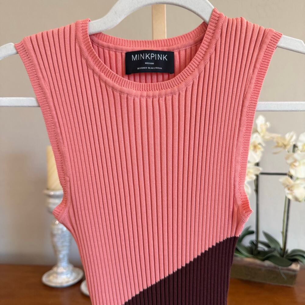 MINKPINK Evie Colorblock Rib Knit Midi Dress Medium - Picture 3 of 9